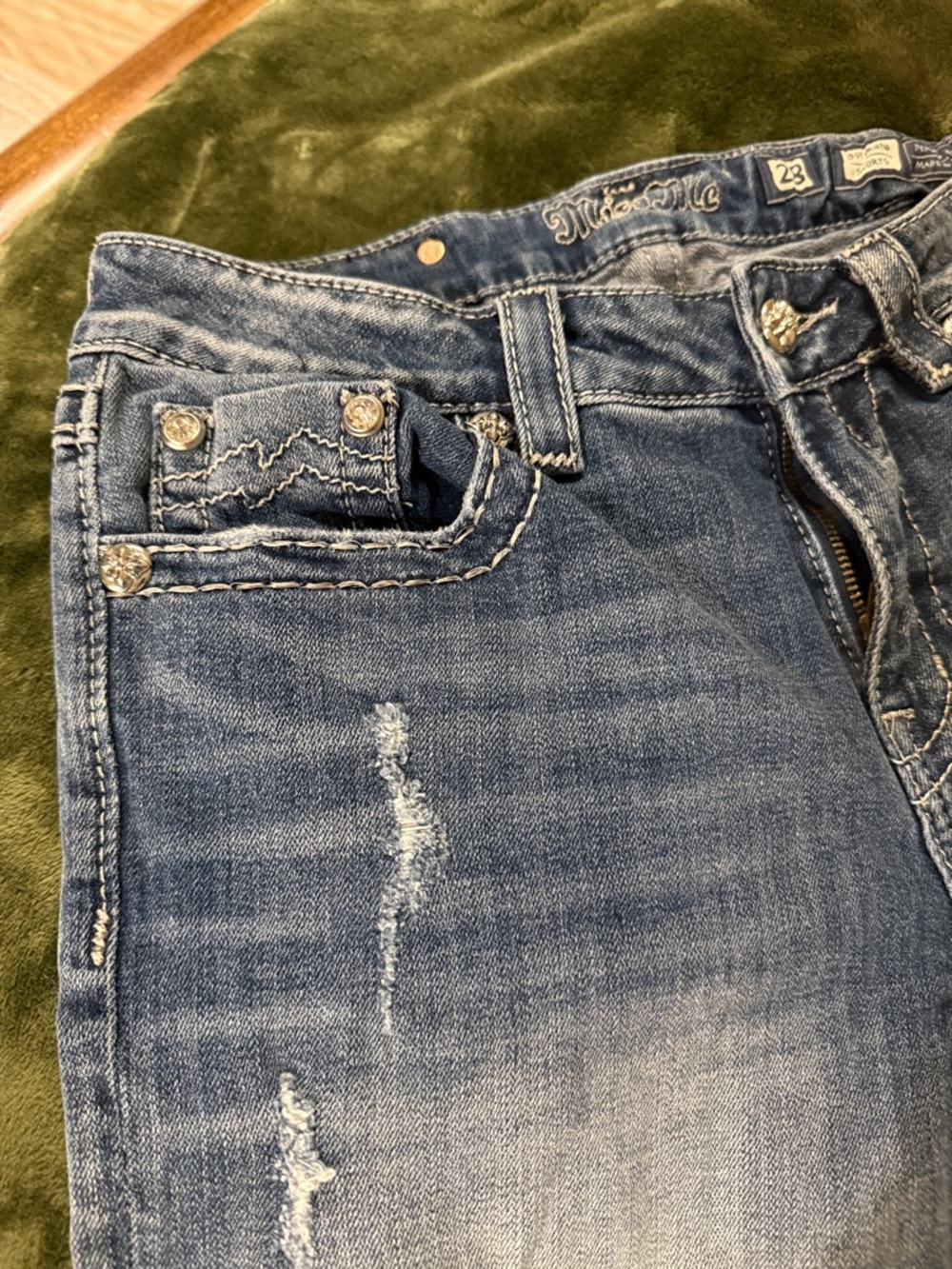 Miss Me Faded Blue Distressed Rolled Hem Denim Shorts - Picture 3 of 12